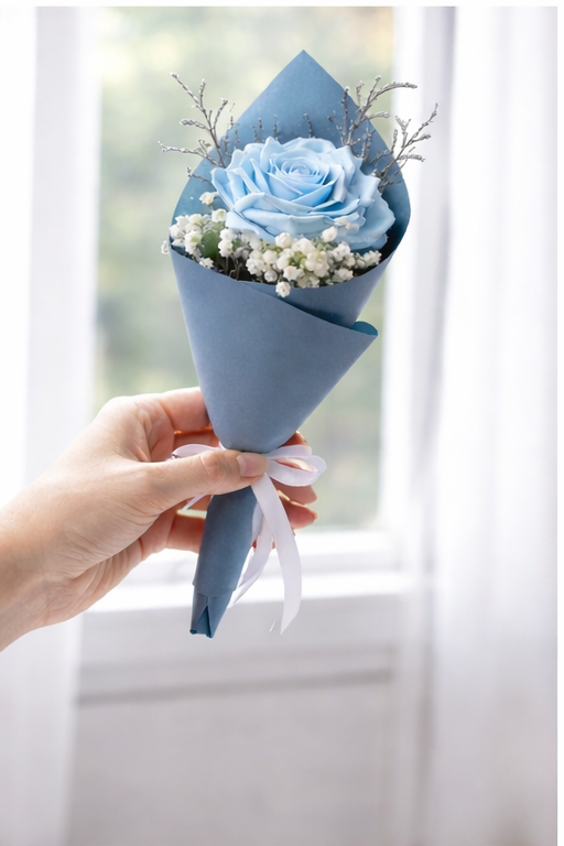 Blue Rose Mini Bouquet Gift – Handmade Artificial Flower Surprise