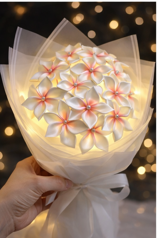 LED Plumeria Flower Bouquet – Handmade Satin Flower Gift with Lights