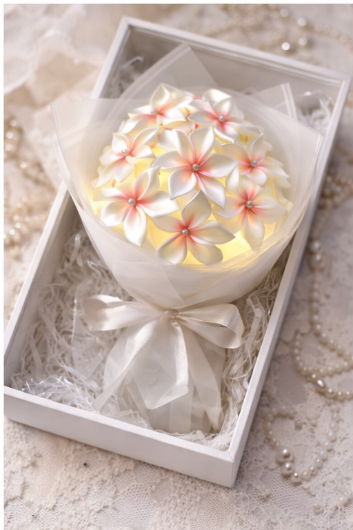 LED Plumeria Flower Bouquet – Handmade Satin Flower Gift with Lights
