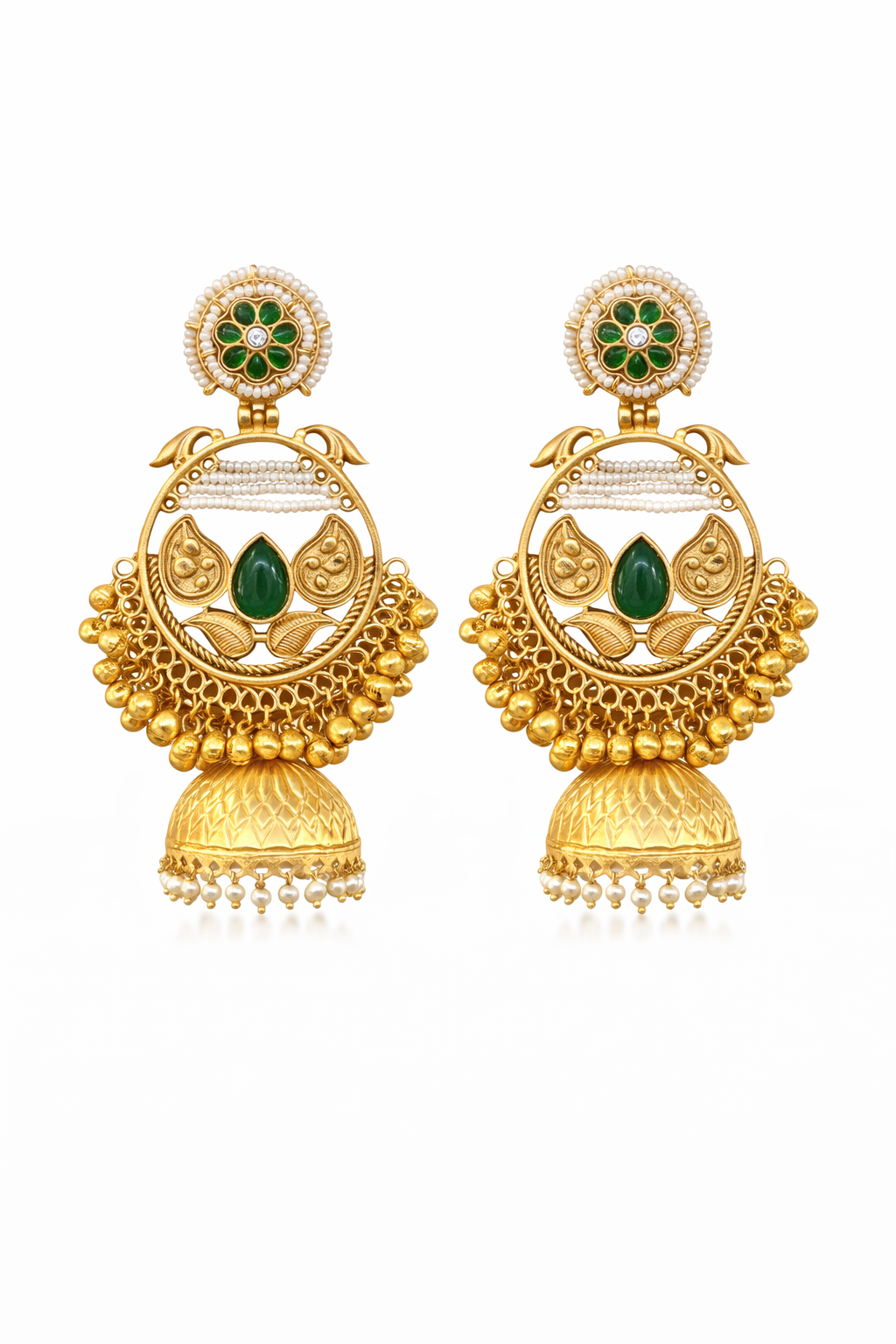 Traditional Kashmiri Jhumka Earrings with Green Stone – Collection 092/225
