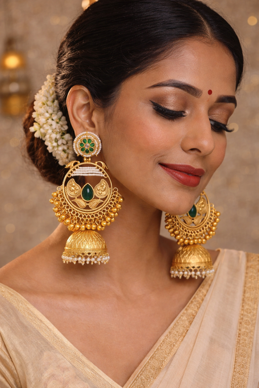 Traditional Kashmiri Jhumka Earrings with Green Stone – Collection 092/225