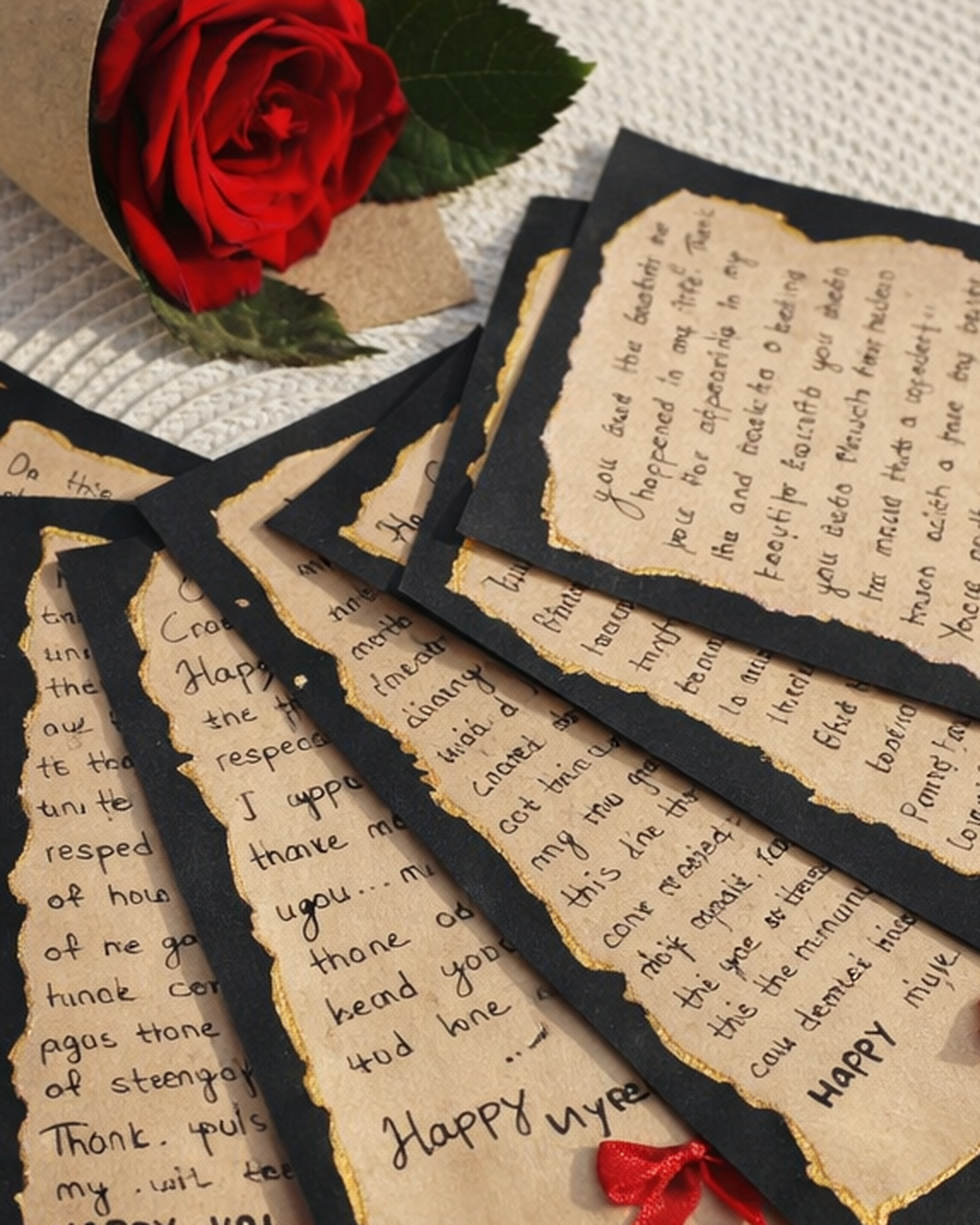 Close up of hand written love message cards romantic surprise gift for boyfriend girlfriend