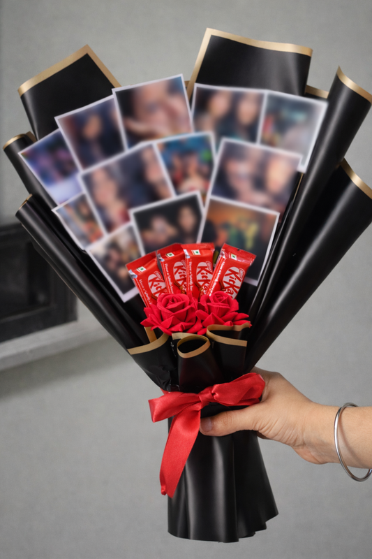 Romantic photo bouquet with treats
