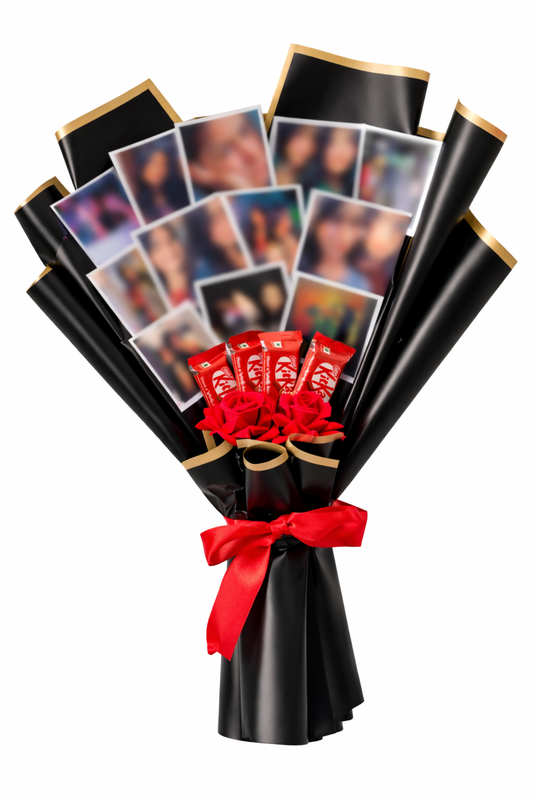 Personalized Photo Chocolate Bouquet with Roses | Custom Memory Gift Hamper