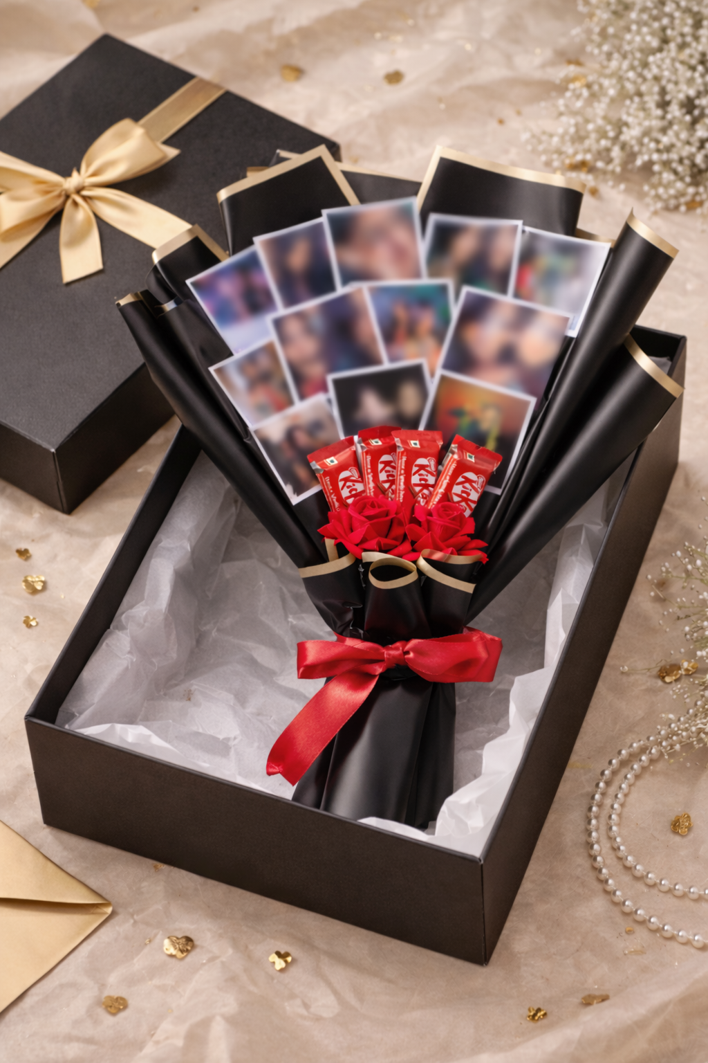 Personalized Photo Chocolate Bouquet with Roses | Custom Memory Gift Hamper
