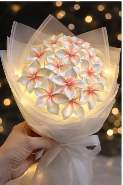 LED Plumeria Flower Bouquet – Handmade Satin Flower Gift with Lights
