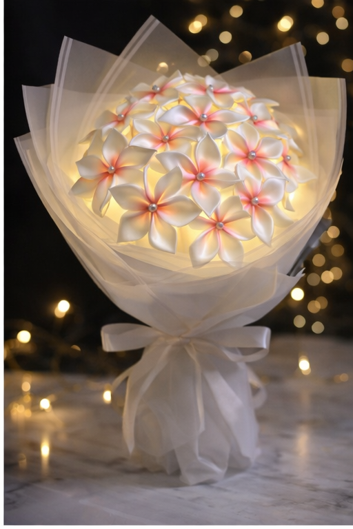 LED Plumeria Flower Bouquet – Handmade Satin Flower Gift with Lights