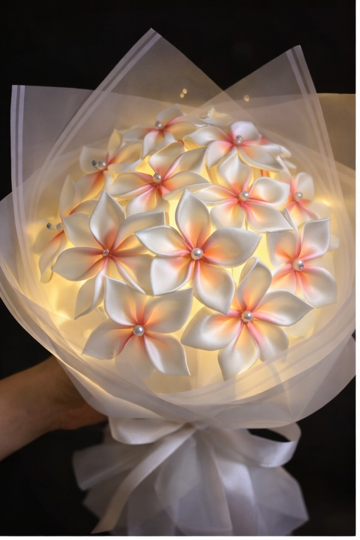 LED Plumeria Flower Bouquet – Handmade Satin Flower Gift with Lights