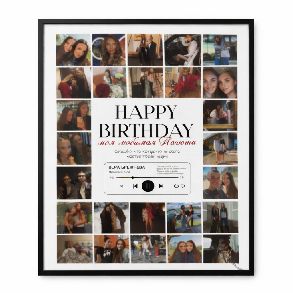 ivorae custom birthday photo collage frame displayed on wooden desk background