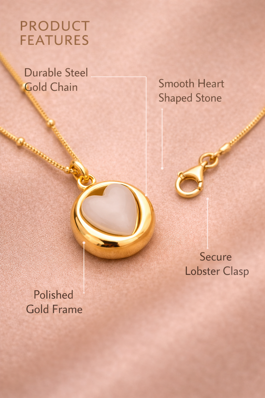 Sivorae Heart Glow Gold Pendant Necklace – Steel Golden Chain with Elegant Heart Stone