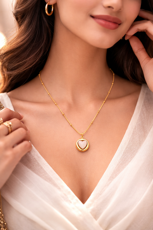 Sivorae Heart Glow Gold Pendant Necklace – Steel Golden Chain with Elegant Heart Stone