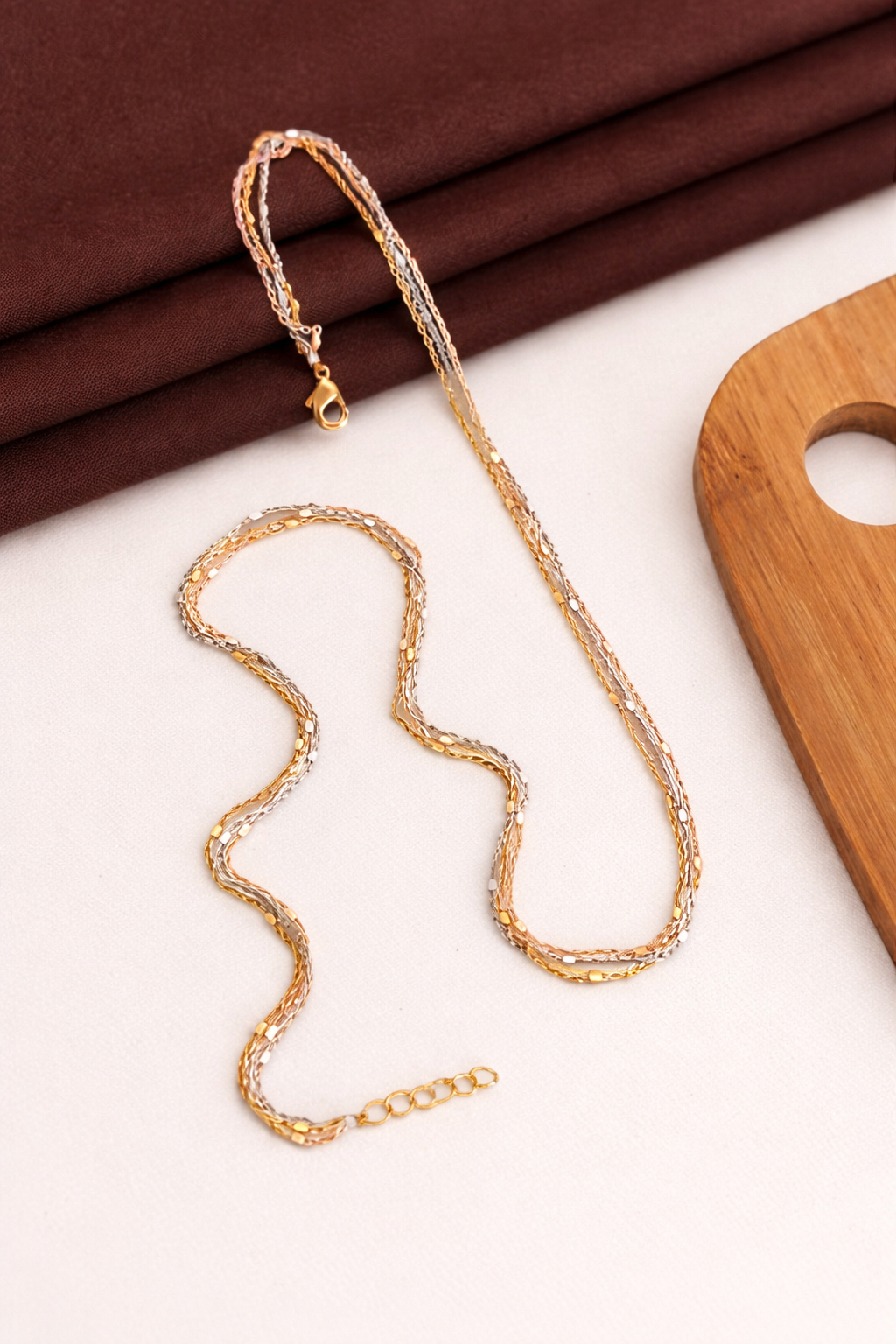 Sivorae Rose Silver Gold Designer Chain No15 18 inch tri tone necklace with adjustable clasp for women