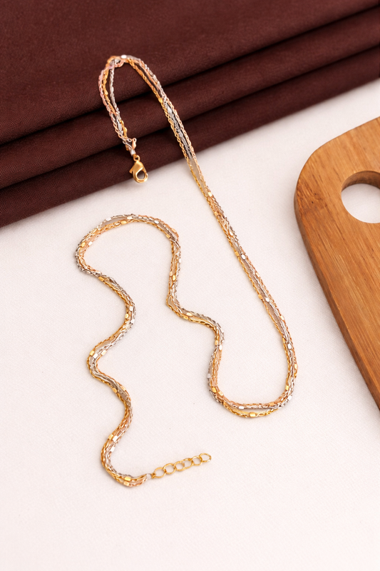 Sivorae Rose Silver Gold Designer Chain No15 18 inch tri tone necklace with adjustable clasp for women